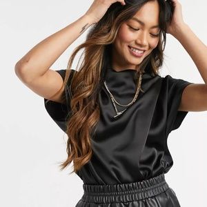 ASOS DESIGN Satin Drape Top - Black